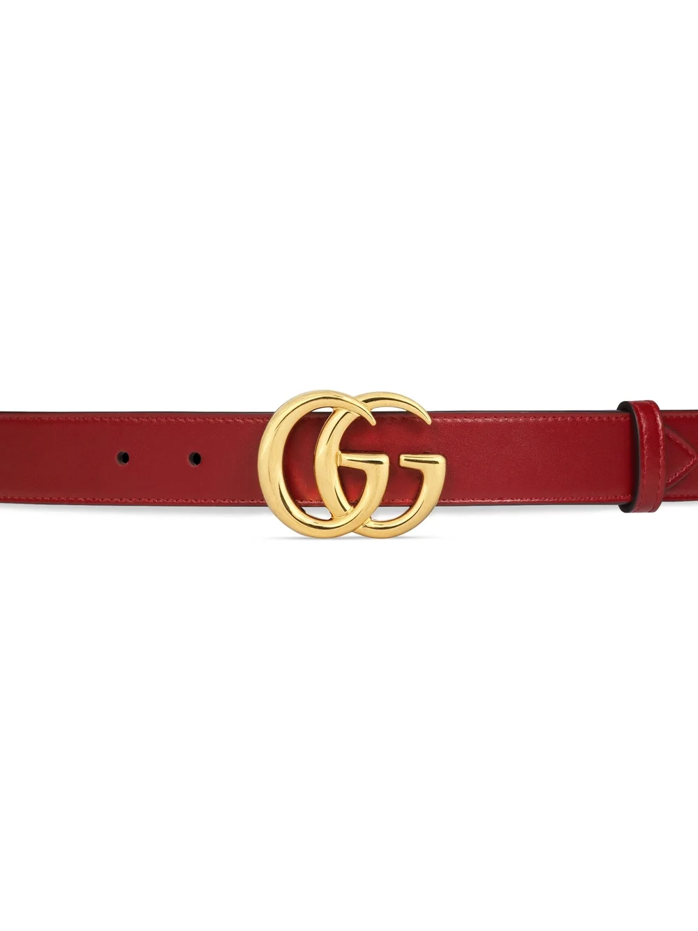Gucci Rosso Ancora Dark Red Thin GG Marmont Leather Belt Shiny Gold Buckle